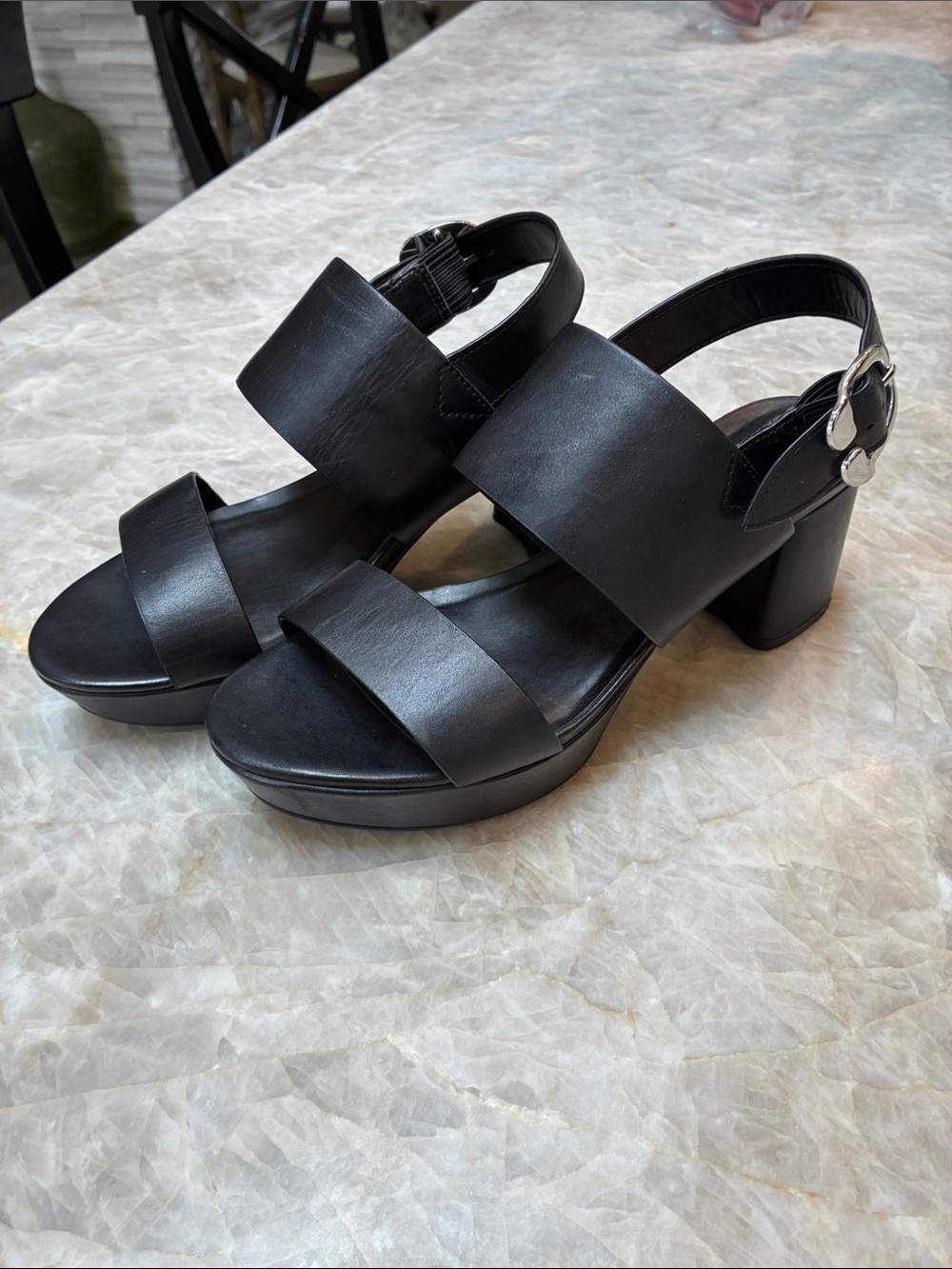 AEROSOLES Black Double Strap Block Heel Sandals. Worn once like brand new.